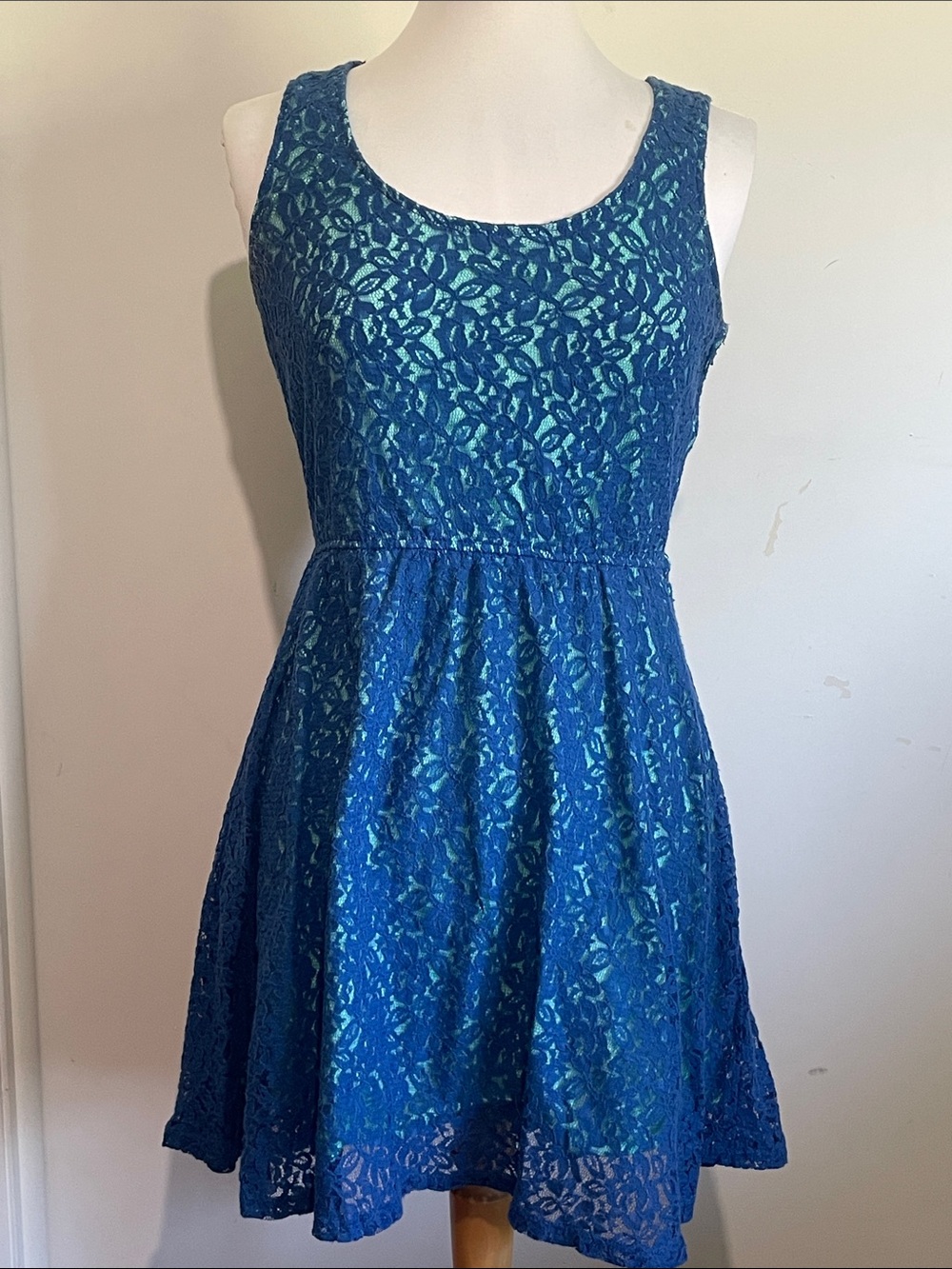Mossimo Supply Co. Royal Blue Lace & Seafood Green Full Skirt Dress Sz L/G